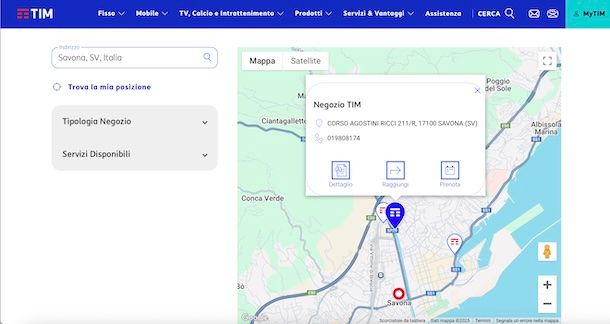 Mappa dei centri TIM