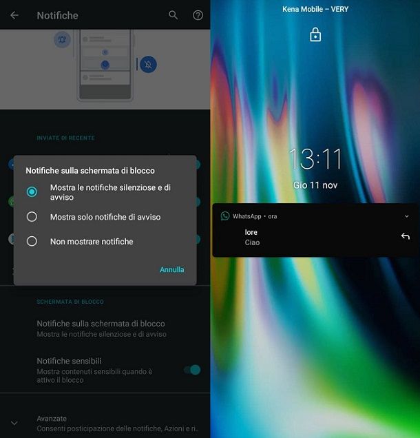 Notifiche WhatsApp schermata di blocco