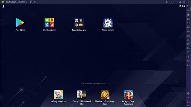 Pagina principale Bluestacks emulatore Android