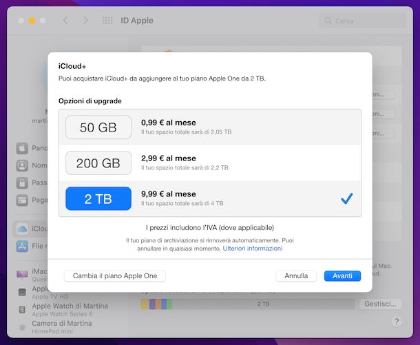 Acquisto spazio iCloud Mac