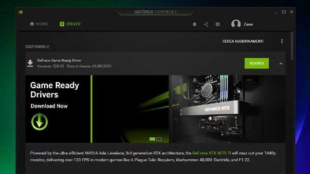 Come aggiornare driver NVIDIA GeForce Experience