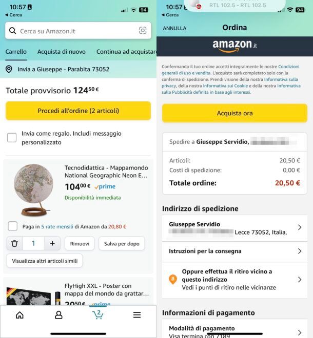 Ordinare su Amazon mobile