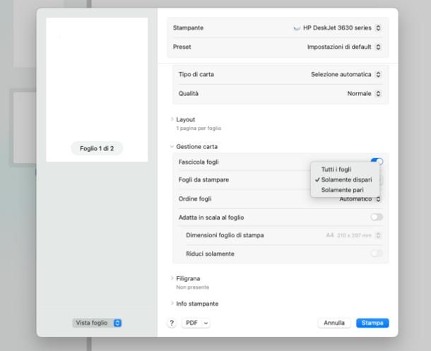 Come stampare fronte retro PDF manualmente