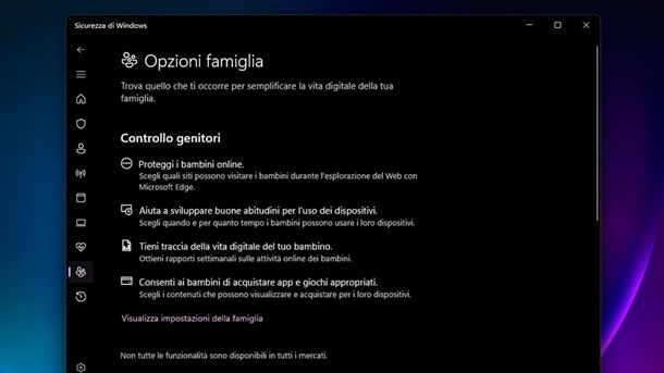 Controllare impostazioni Parental Control Windows