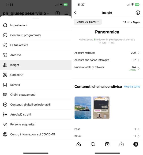 Come vedere dati statistici Instagram