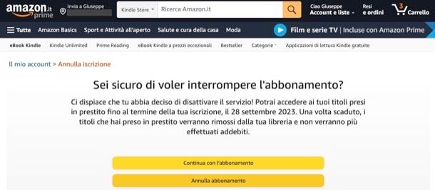 Disattivare abbonamento Kindle Unlimited