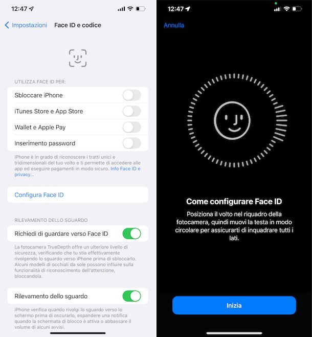 Configurazione Face ID iPhone