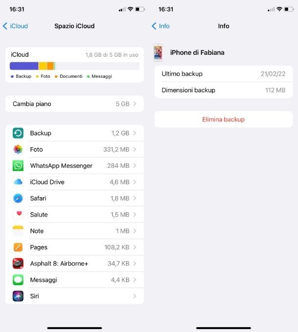 Impostazioni iCloud iPhone