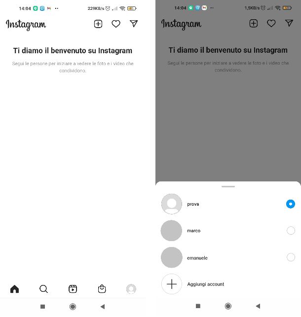 Cambio account Instagram app