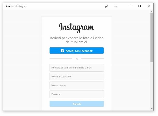 Instagram Applicazione Windows