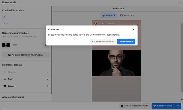 Come annullare una storia su Instagram PC 