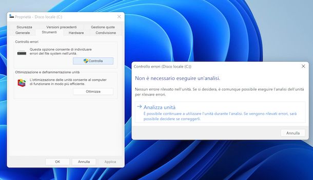 Controllo errori Windows 11