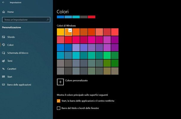 Cambiare colore menu Start