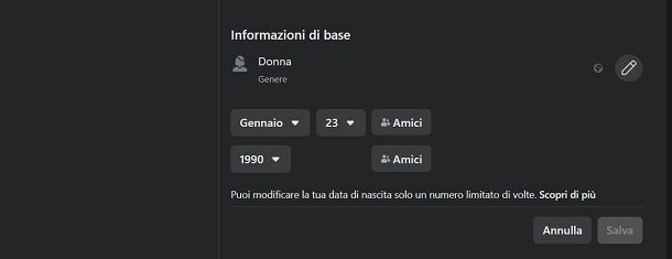 Data di nascita FB