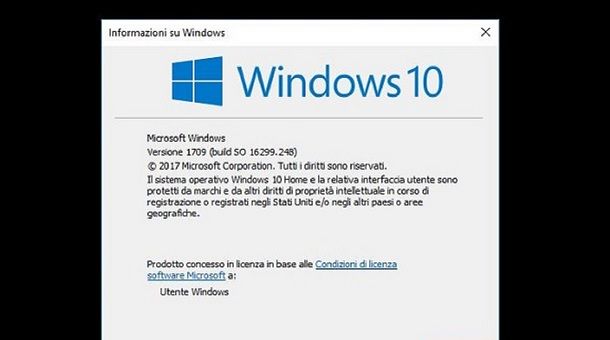 Versione e numero build Windows 10