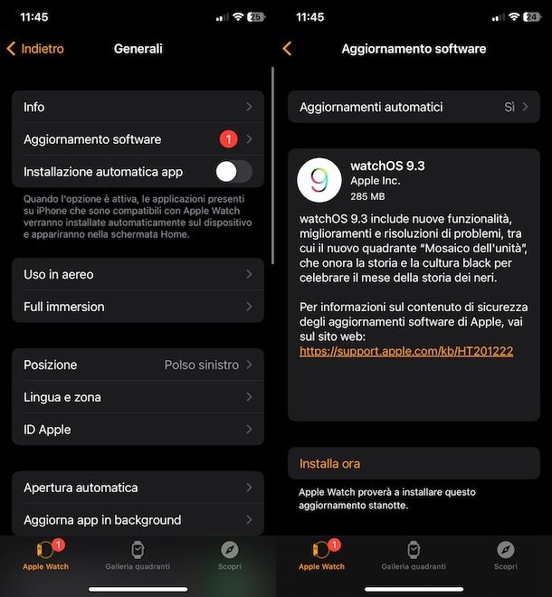 Aggiornare Apple Watch