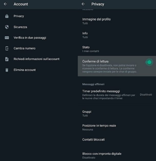 Come disattivare conferme di lettura WhatsApp Android