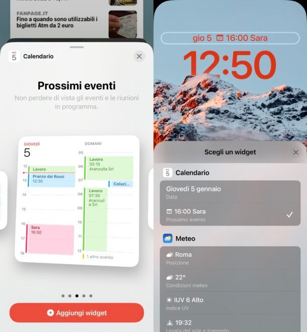 Aggiungere widget dell'app Calendario su iPhone