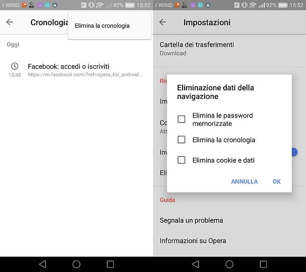 Come cancellare cronologia Opera Huawei
