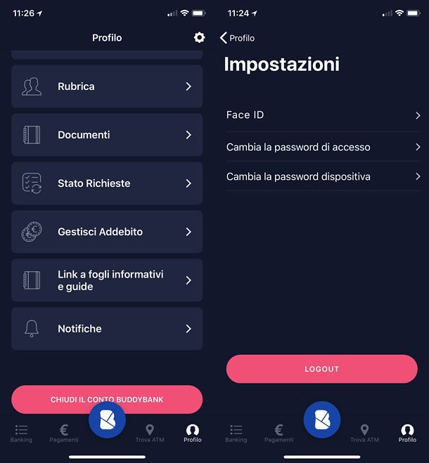 Impostazioni buddybank