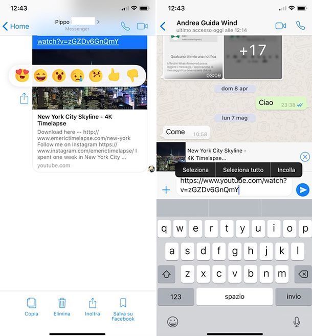 Come condividere video da Messenger a WhatsApp su iOS