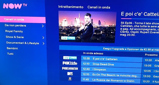 Canali in onda NOW Smart Stick
