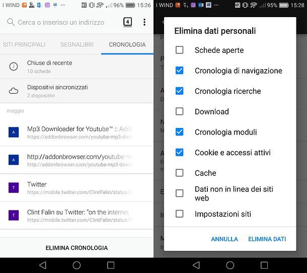 Come cancellare cronologia Firefox Huawei