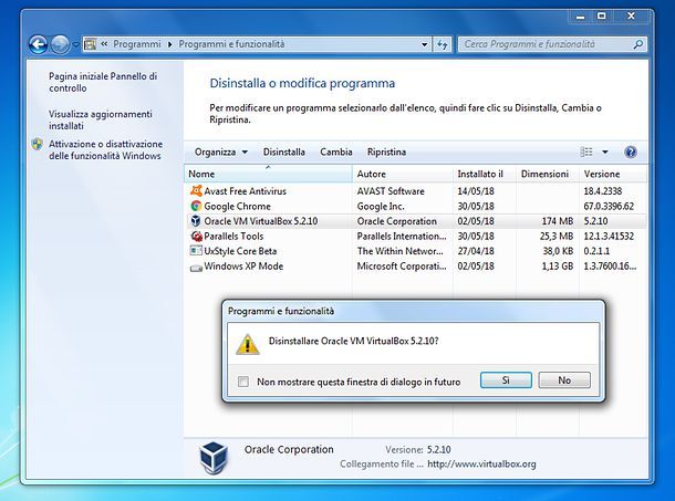 Disinstallare programmi Windows 7