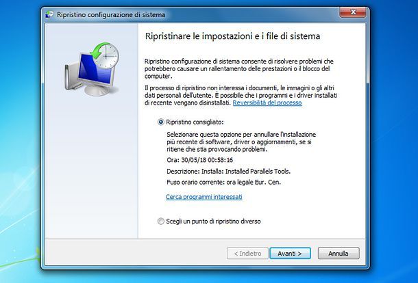 Punto di ripristino Windows 7