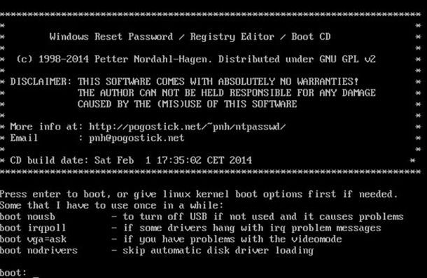Offline NT Password & Registry Editor