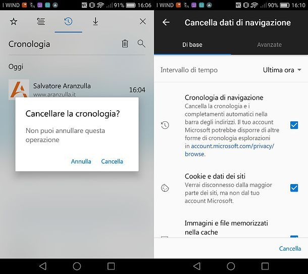 Come cancellare cronologia Edge Huawei