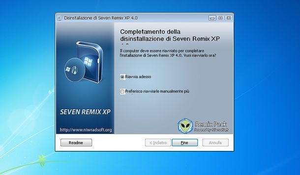 Disinstallare Seven Remix XP