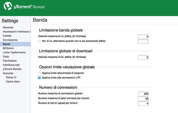 Impostazioni uTorrent Remote