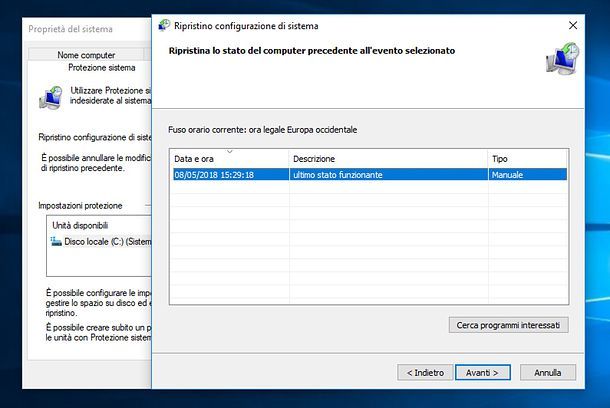 Punto di ripristino Windows