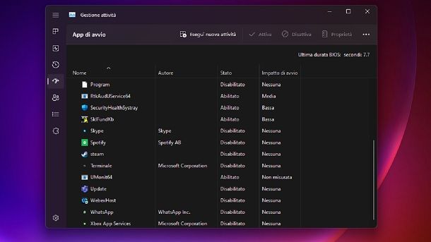 Controllare lista programmi avvio Windows 11