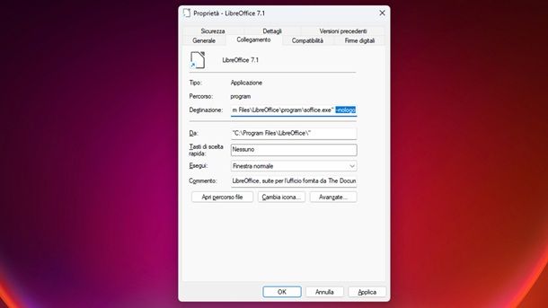 Eliminare schermata nologo LibreOffice Windows 11