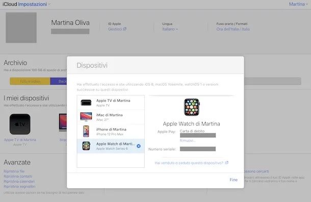 Eliminazione account Apple da Apple Watch