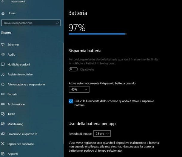 Windows 10 Batteria