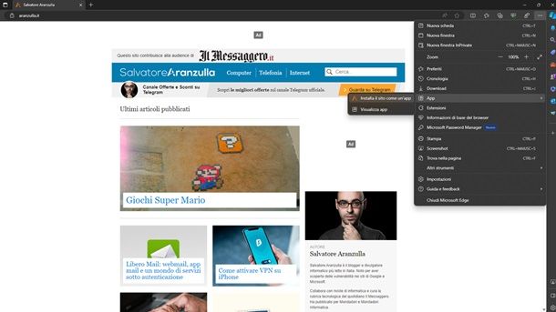 Installa sito come un'app Microsoft Edge