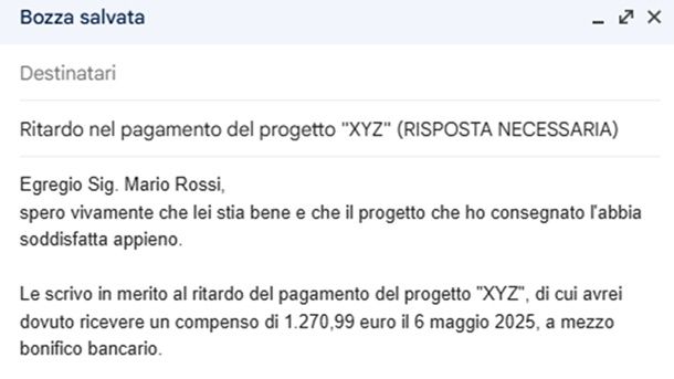 Corpo mail sollecito