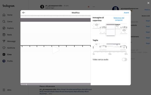 Pubblicare video Instagram da PC