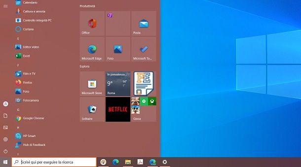 menu Start di Windows 10