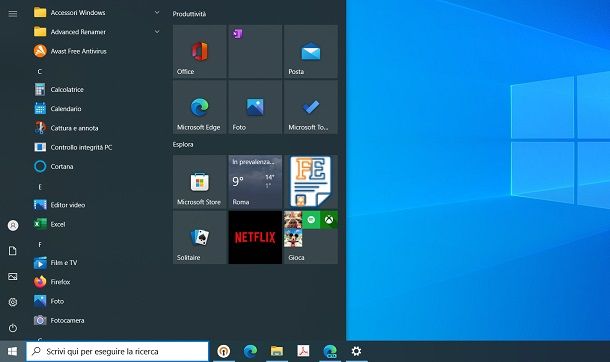 menu Start di Windows 10