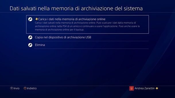 Carica salvataggi cloud PS4