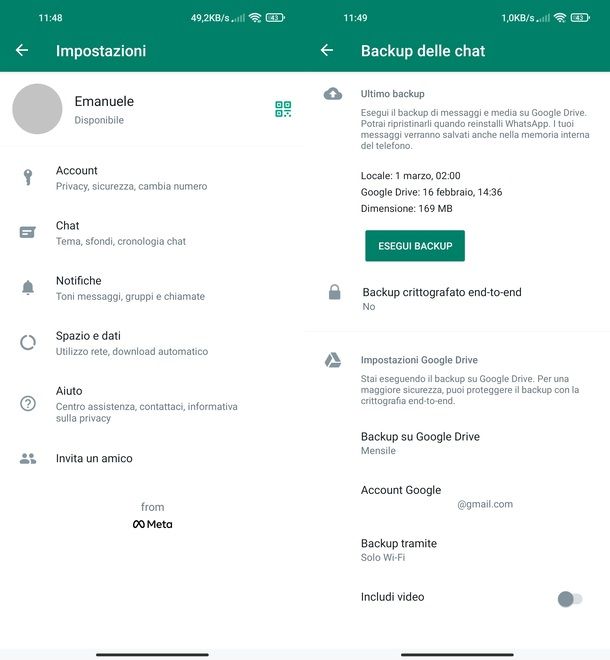 Salvare chat WhatsApp Android