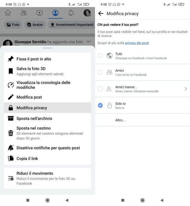 Modificare privacy Facebook