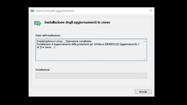 Aggiornamento manuale Windows 10