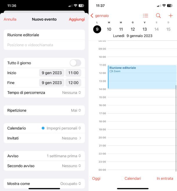 Aggiungere evento sul calendario Apple