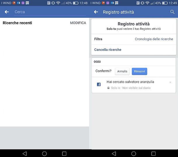 Cancellare cronologia Facebook