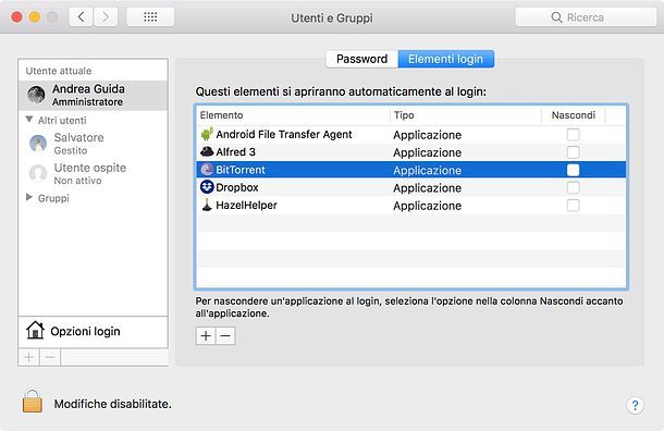 Programmi in esecuzione automatica su Mac